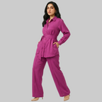 Belted tunic and wide-leg pants