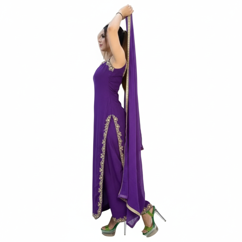 Purple Sleeveless Salwar Suit