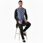 Blue Jacquard Printed Waistcoat