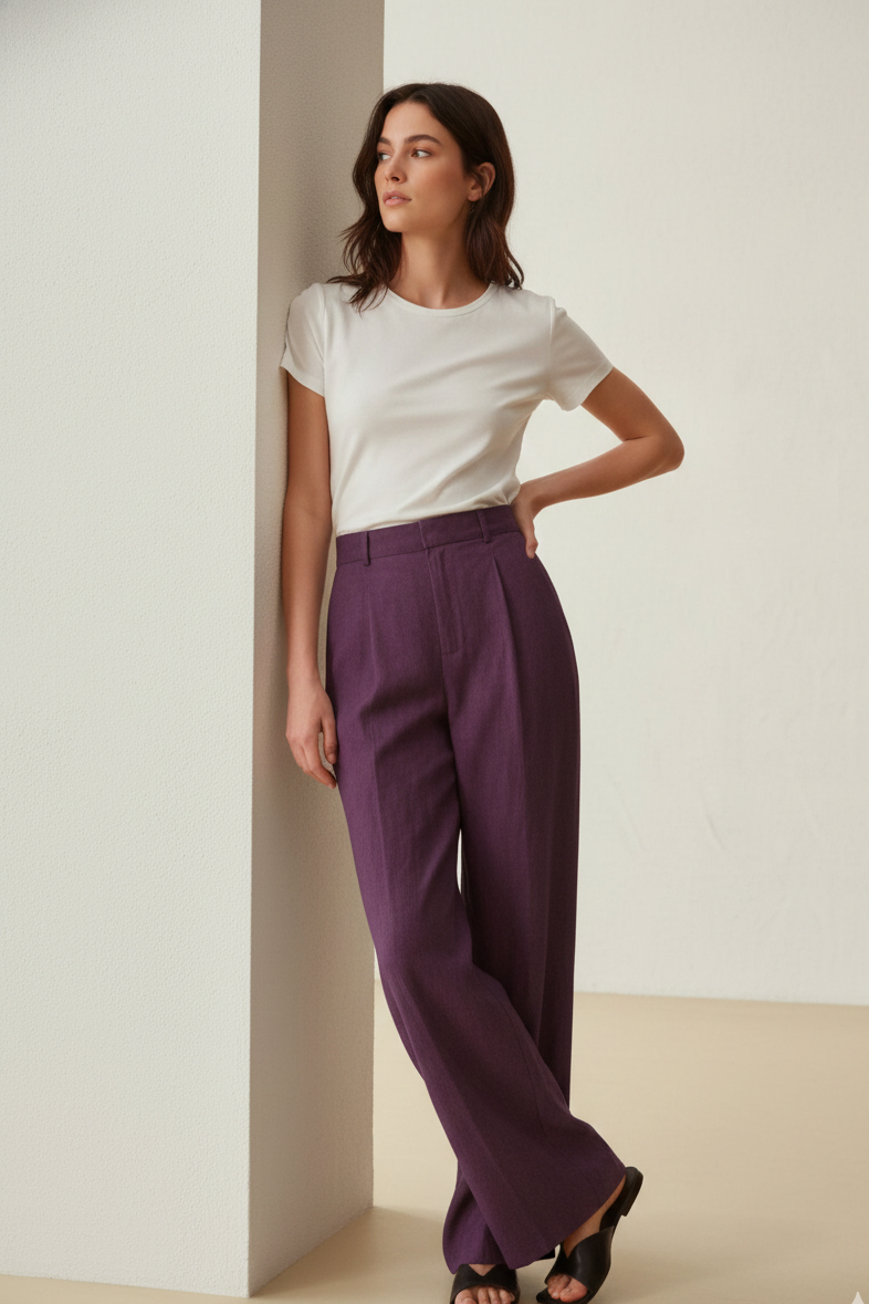 Deep Plum Wide-leg Trousers