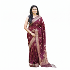 Wine Soft Lichi Silk Printed Saree