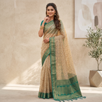 Lightweight Beige & Teal Woven Printed Saree