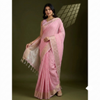 Light Pink Tissue Checks Saree