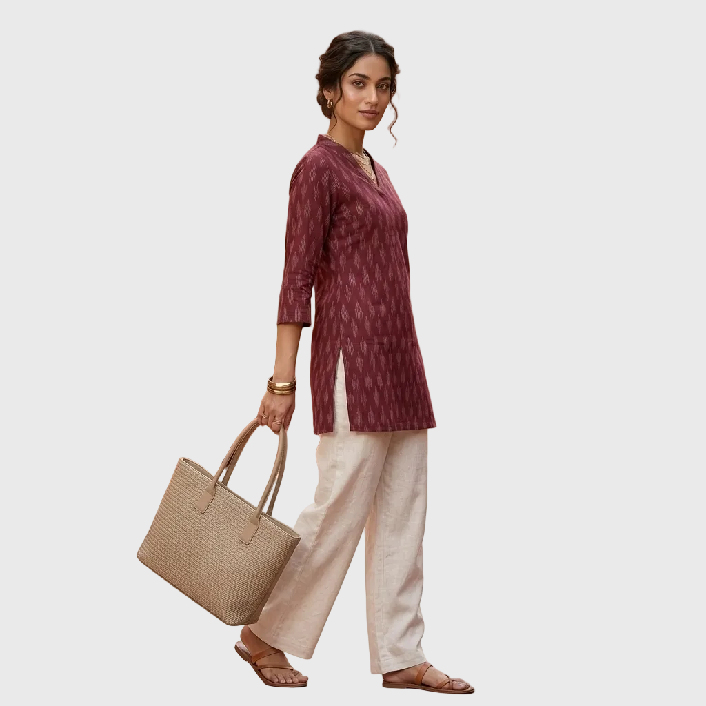 Maroon Ikat Print Cotton Tunic