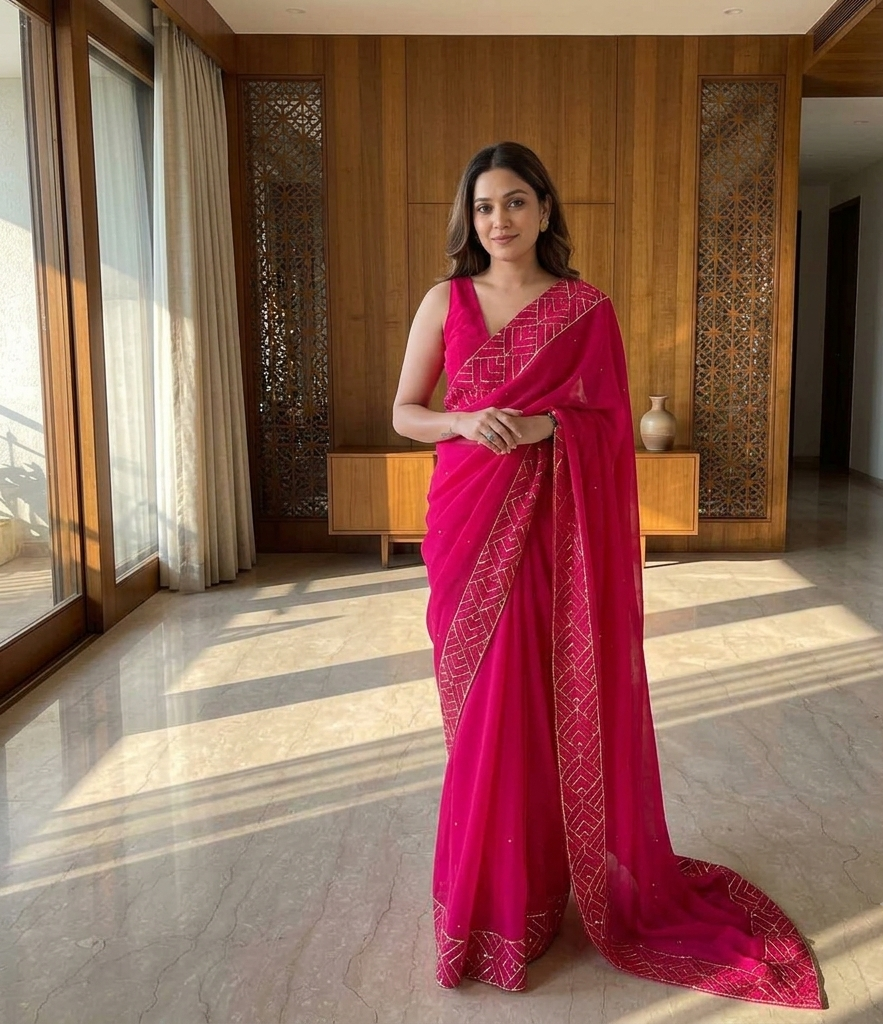 Pink Organza Designer Saree