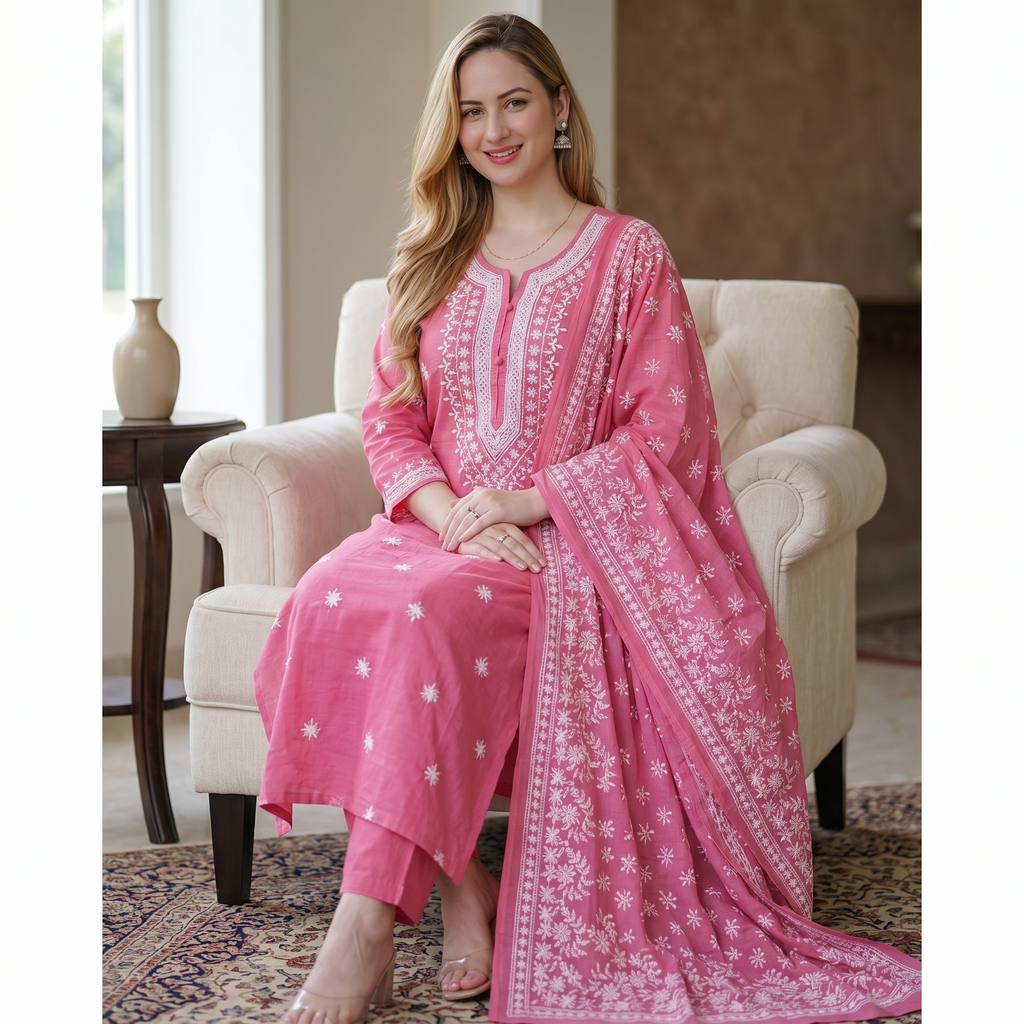 Pink Straight-Fit Salwar Suit
