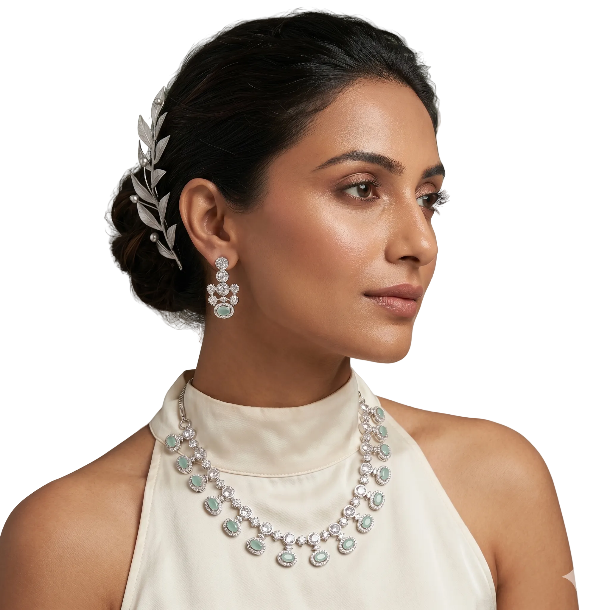 Mint Halo Drop Necklace Set