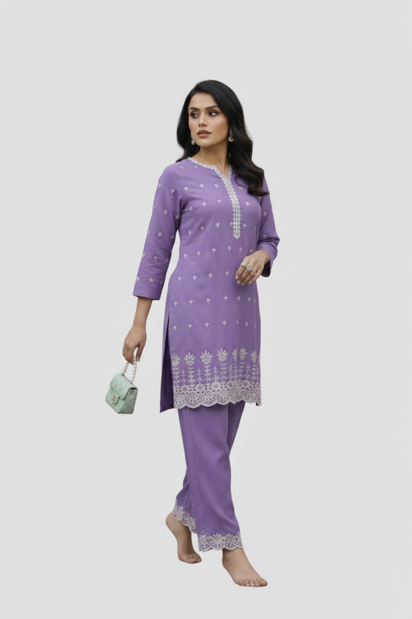 Purple Artisan Embroidered Co-Ords