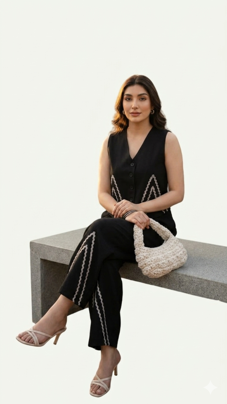 Graphic Chic Co-Ord Set(Black)
