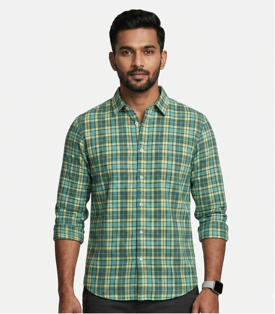 Men’s Teal & Yellow Plaid Shirt