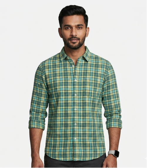 Men’s Teal & Yellow Plaid Shirt