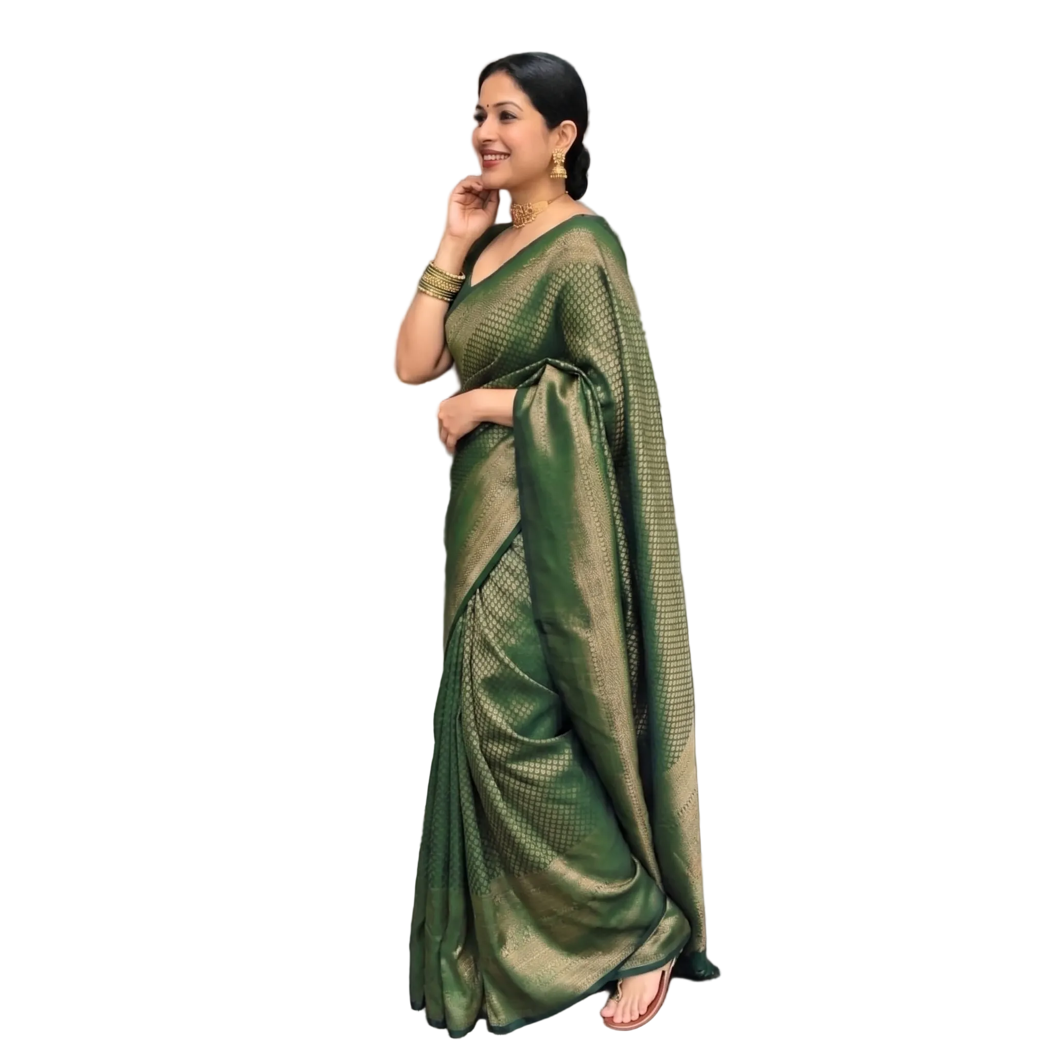 Emerald Charm Litchi Silk Saree