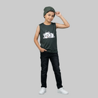 Charcoal Green Panda Sleeveless Tee
