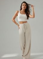 Beige Wide-Leg Linen Blend Pants