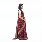 Wine Soft Lichi Silk Printed Saree