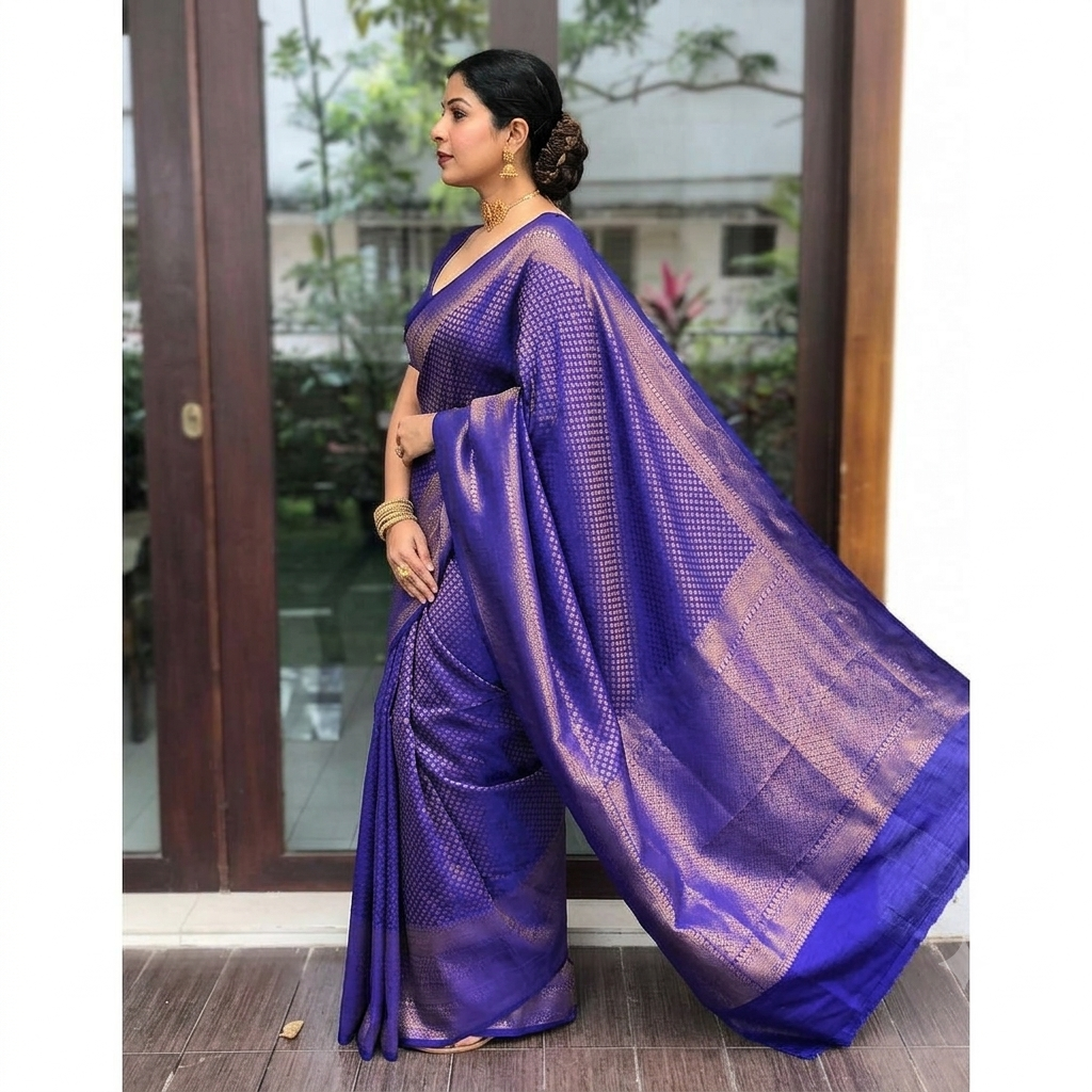 Purple Elegance Litchi Silk Saree