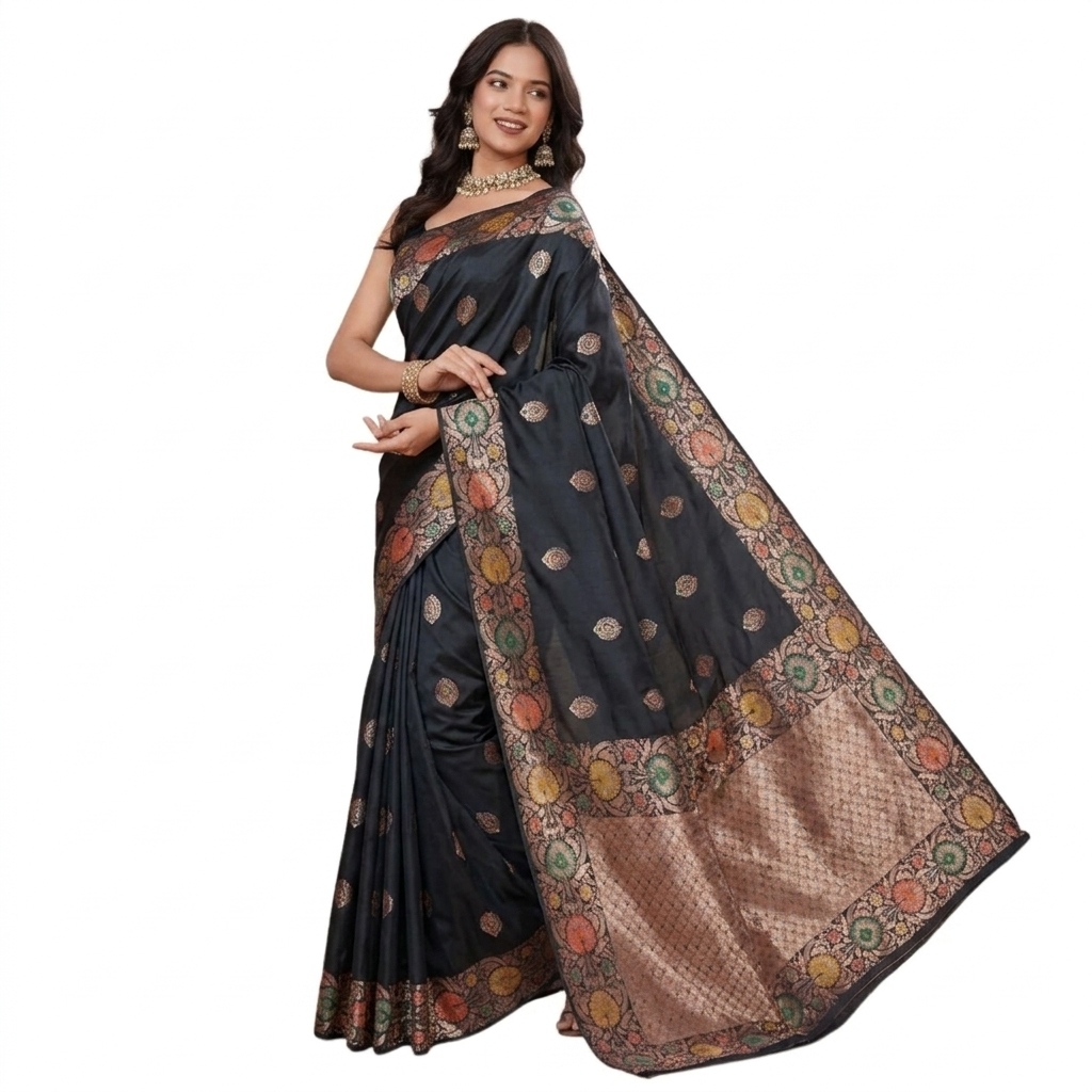 Black Woven Banarasi Silk Saree