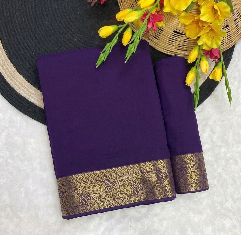 Purple Silk Printed Saree