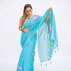 Sky Blue Linen Printed Saree
