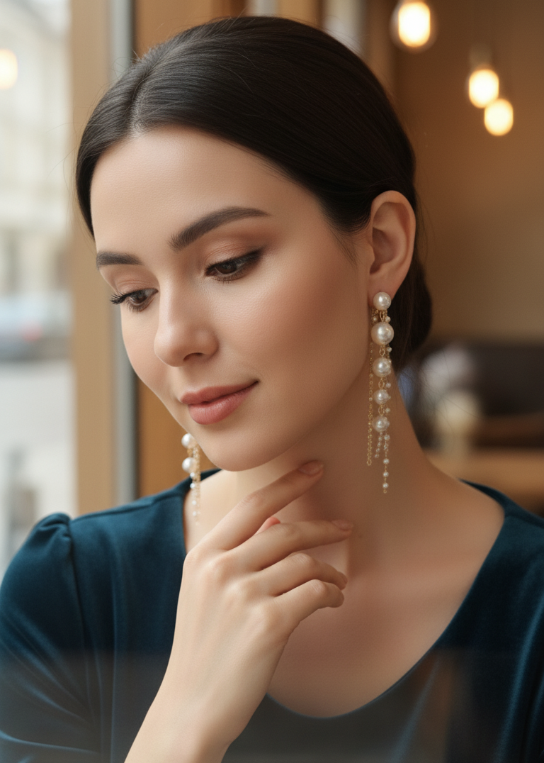 Pearl Crystal Dangle Earrings