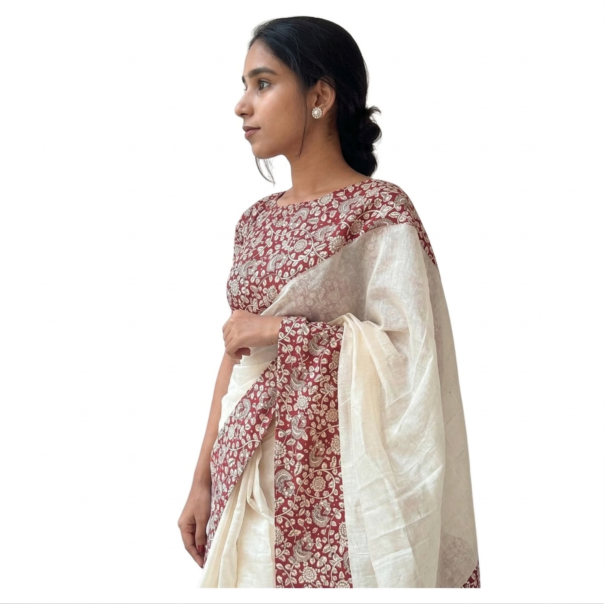 White Linen Printed Saree