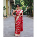 Red Soft Lichi Silk Printed Saree