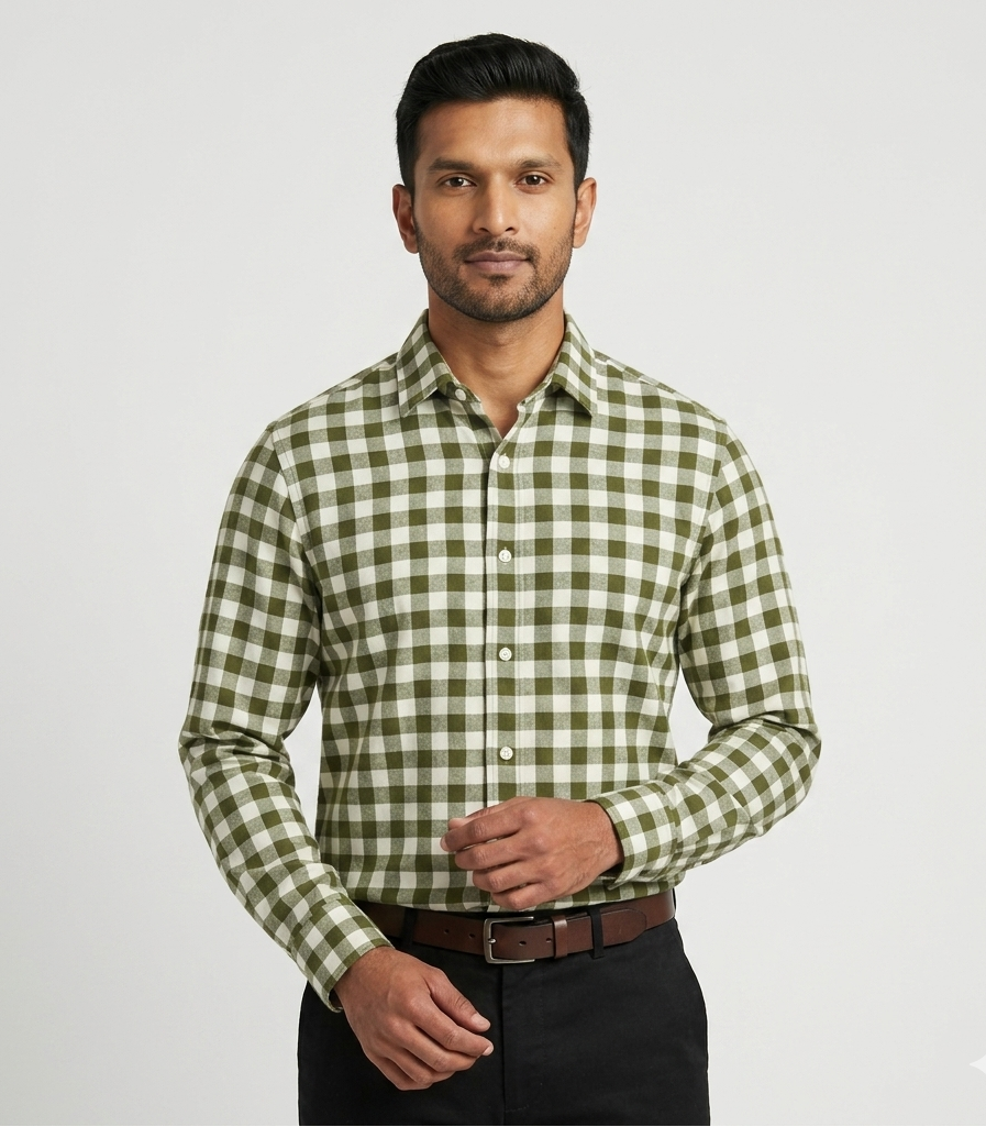 Men's Green Cotton Blended Shirt