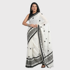 Black &  White Printed Linen Saree