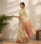 Yellowish-Cream Linen Cotton Saree
