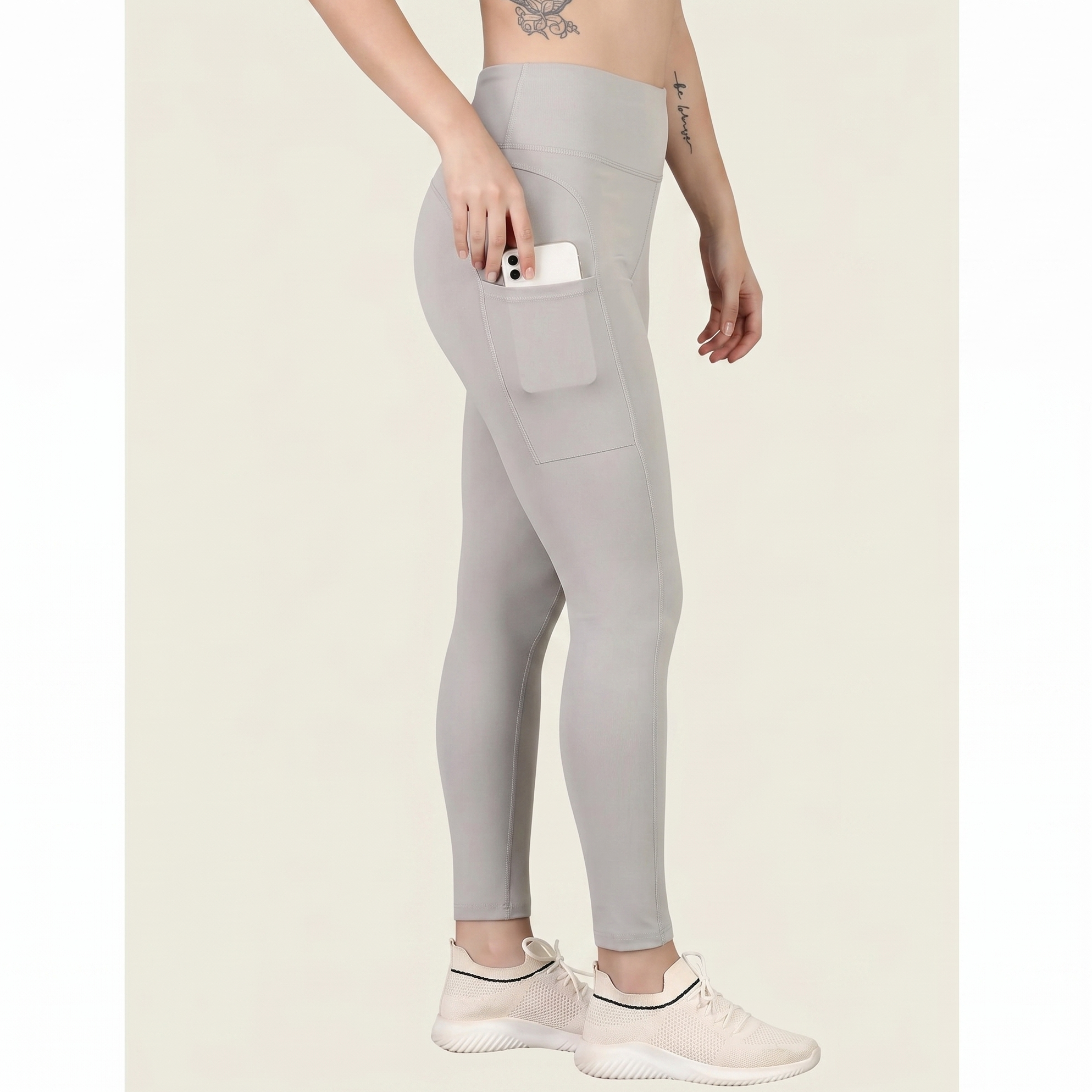 Grey Ankle length High Waisted Tights
