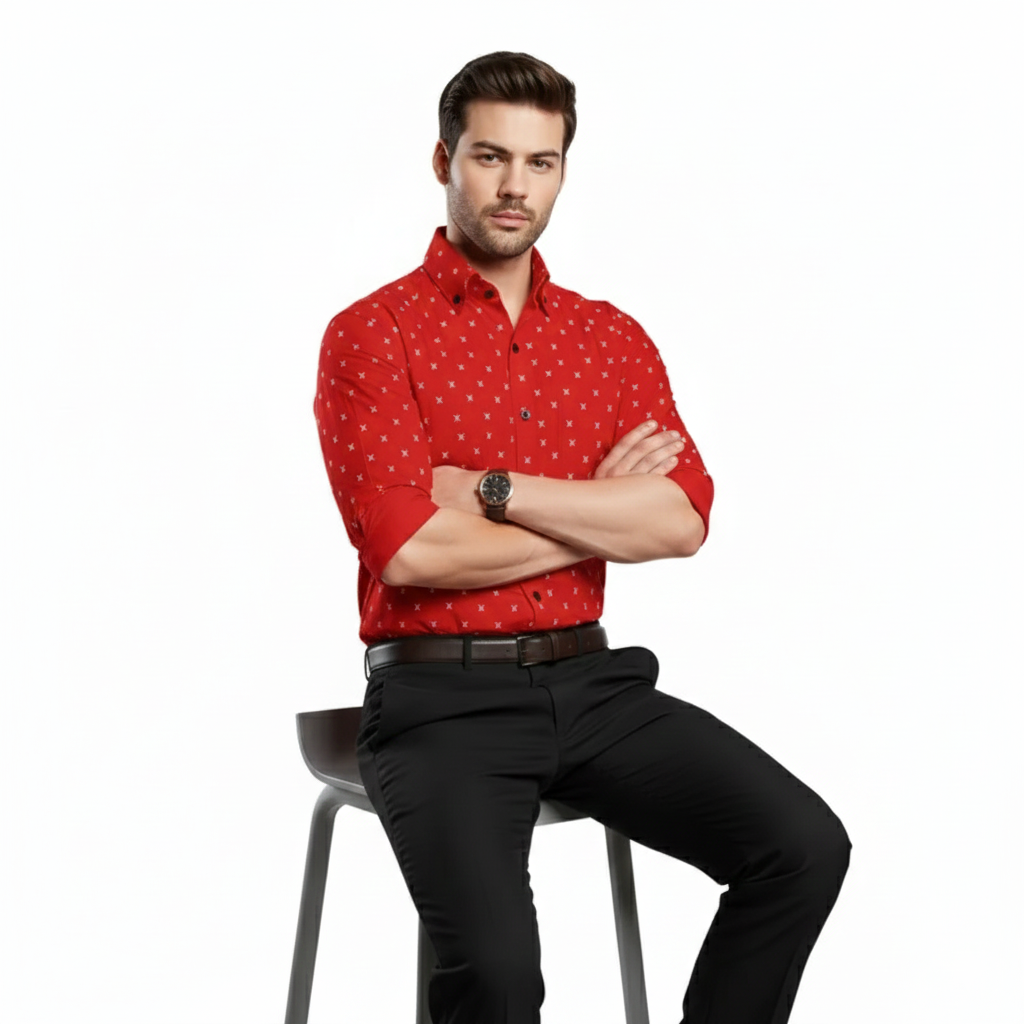 Vibrant Red Dotted Casual Shirt