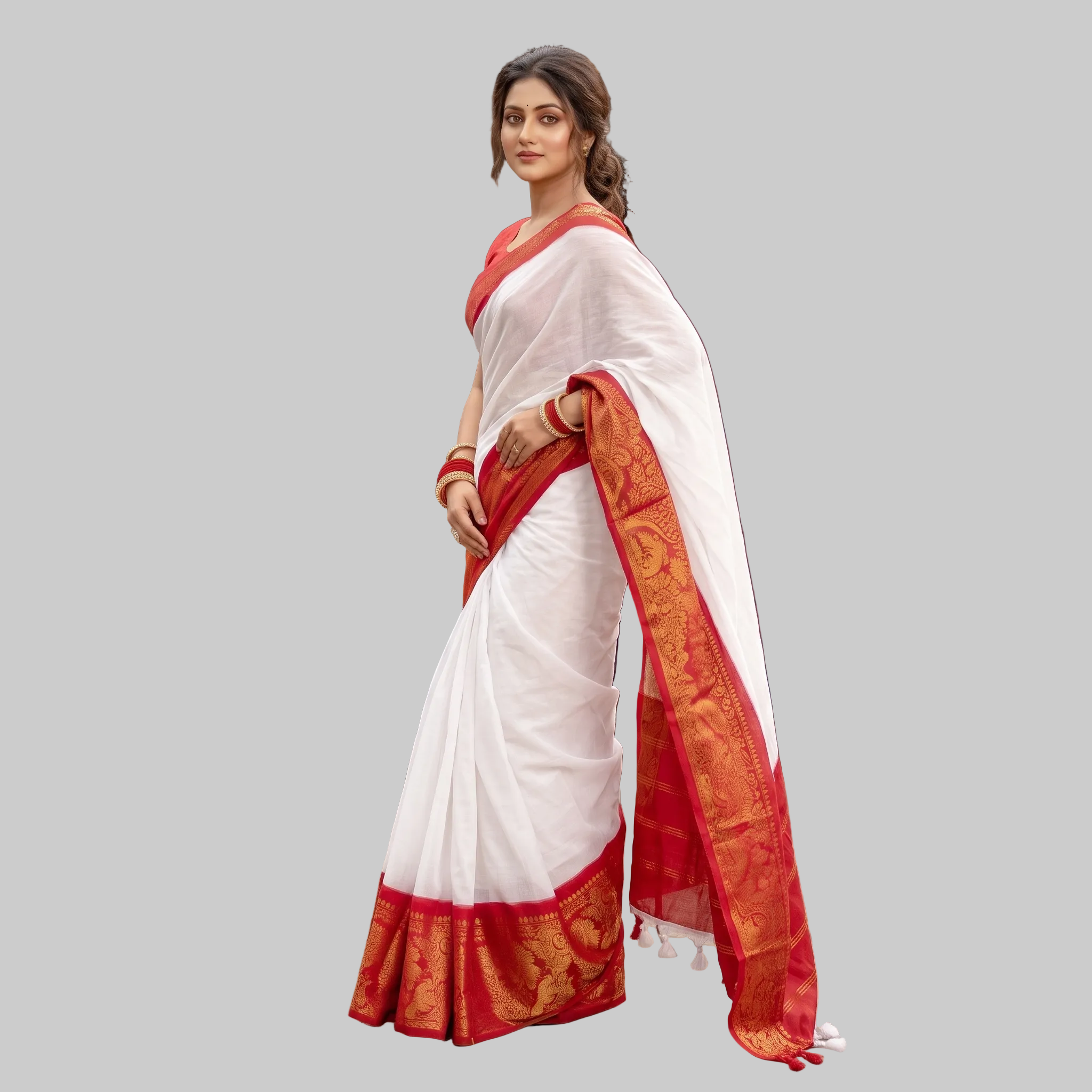 Classic White & Red Silk Saree