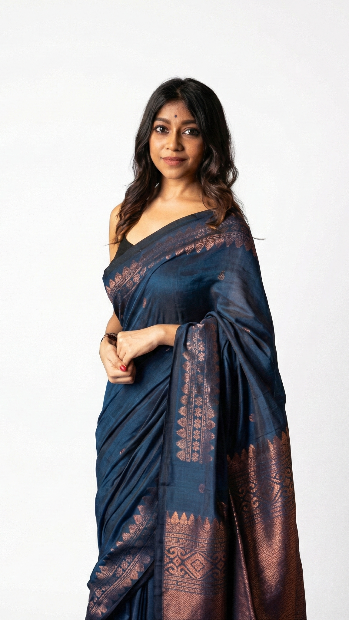 Navy Blue Silk Printed Saree