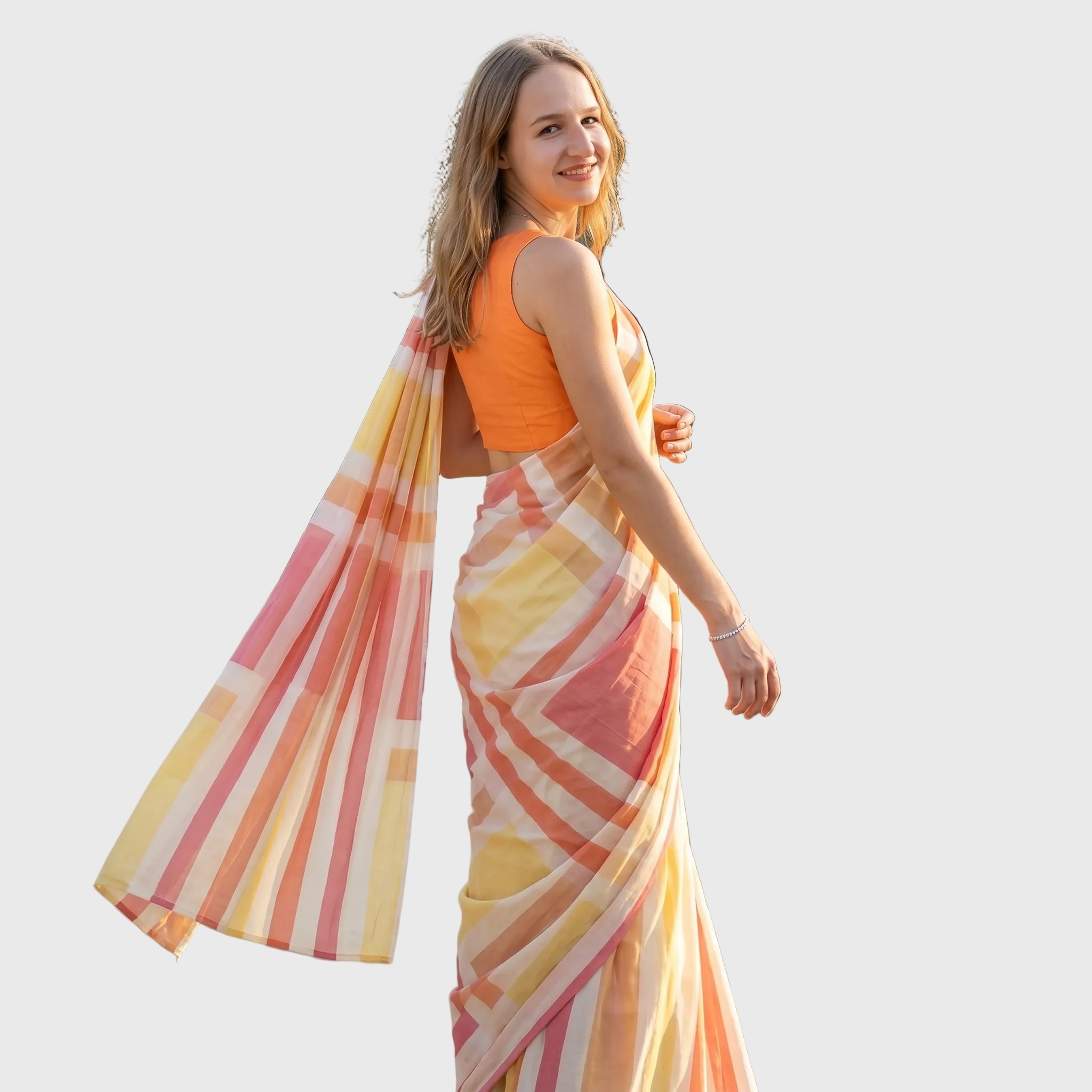 Multicolor Striped Linen Saree