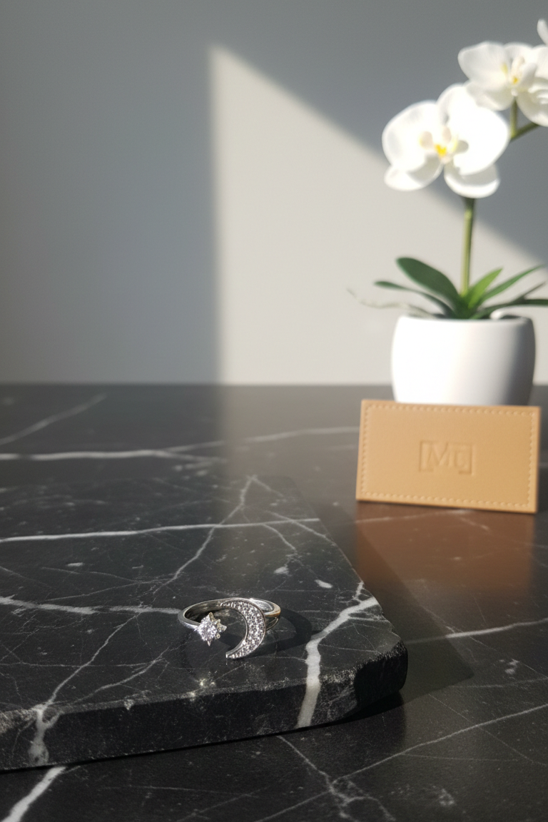 Moon & Star Silver Ring
