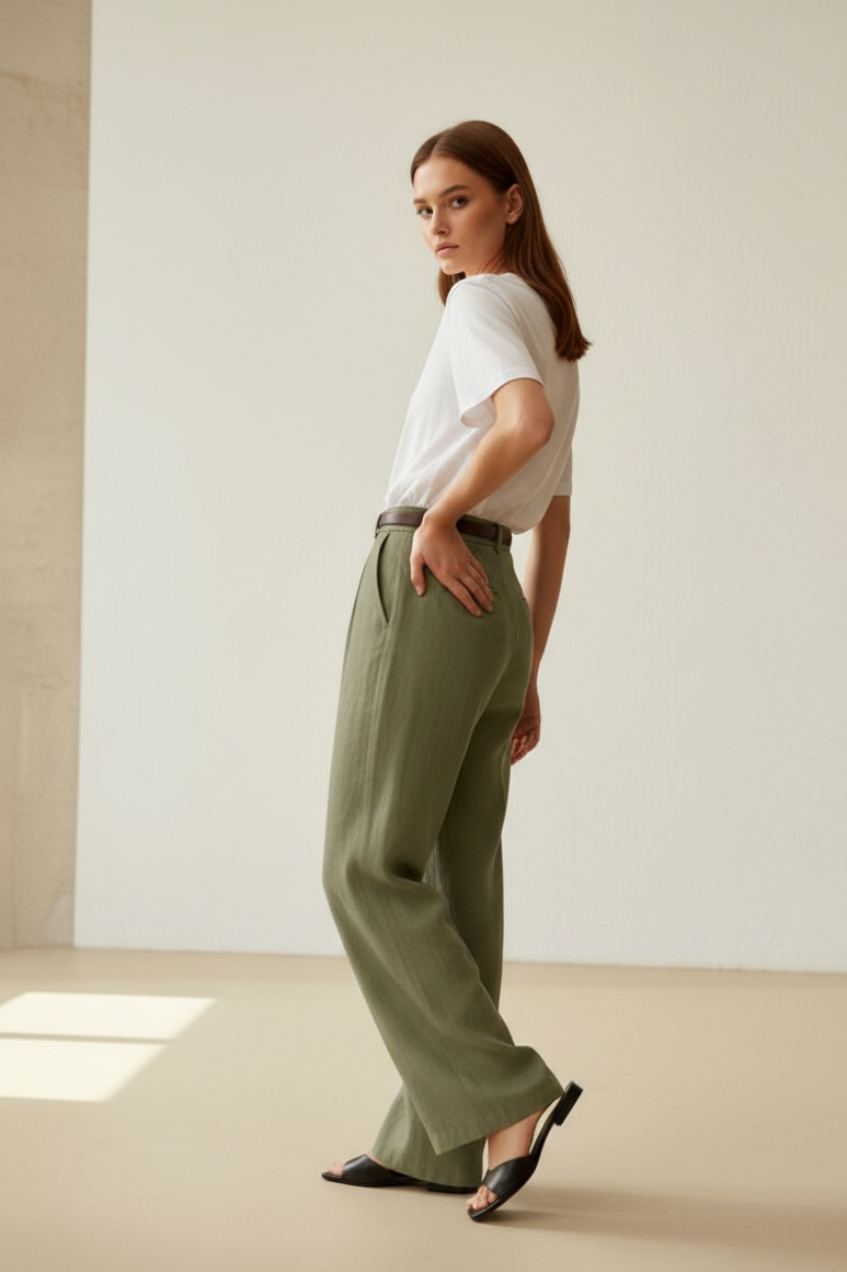 Olive green wide-leg Trousers