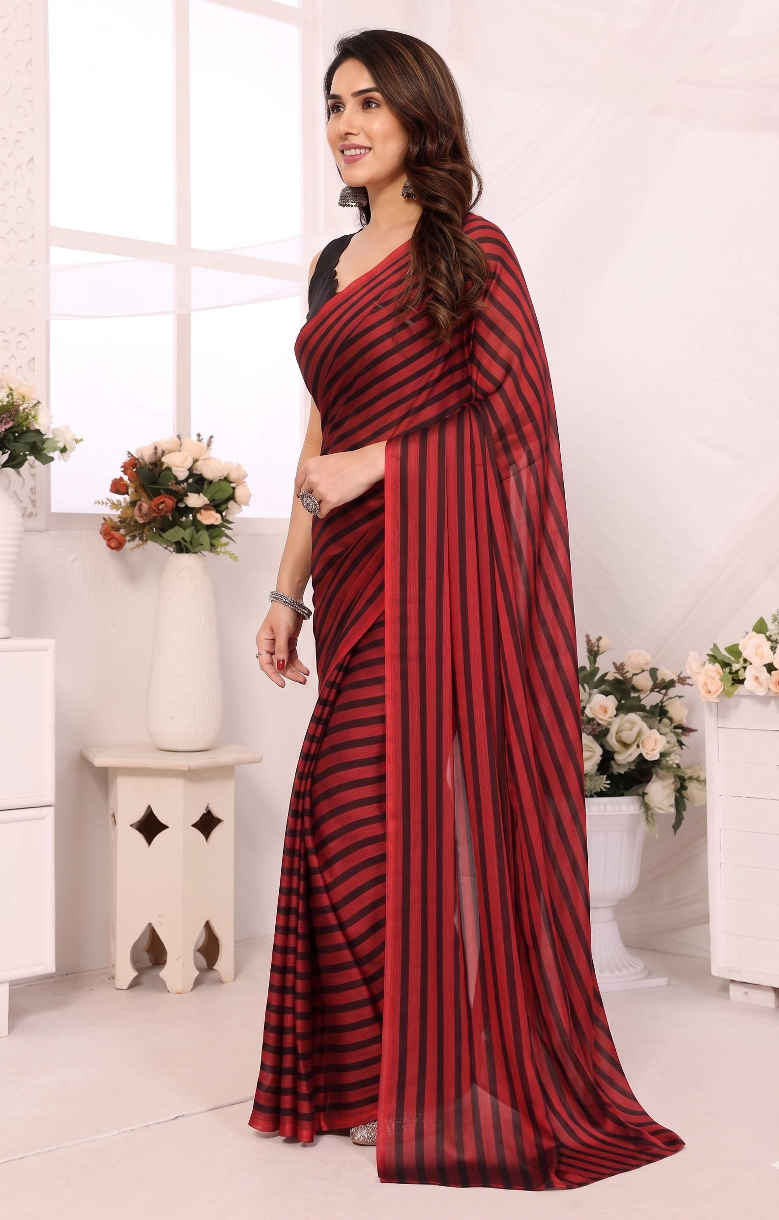 Red & Black Easy to wear Saree