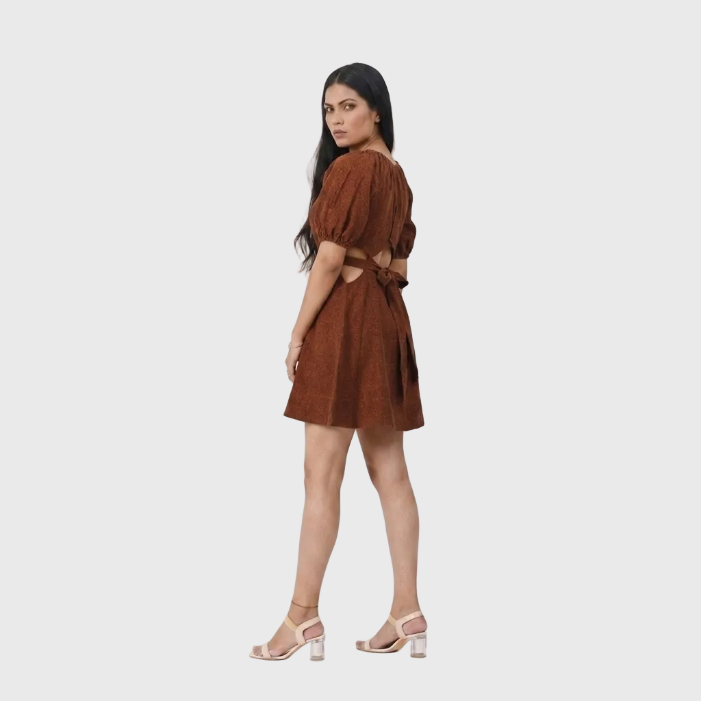 Brown Cut-Out Mini Dress
