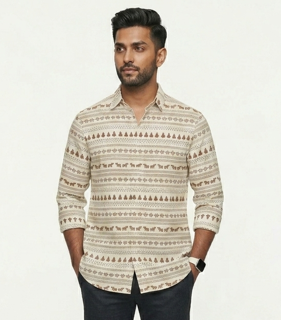 Men’s Festive Reindeer & Fir Print Shirt