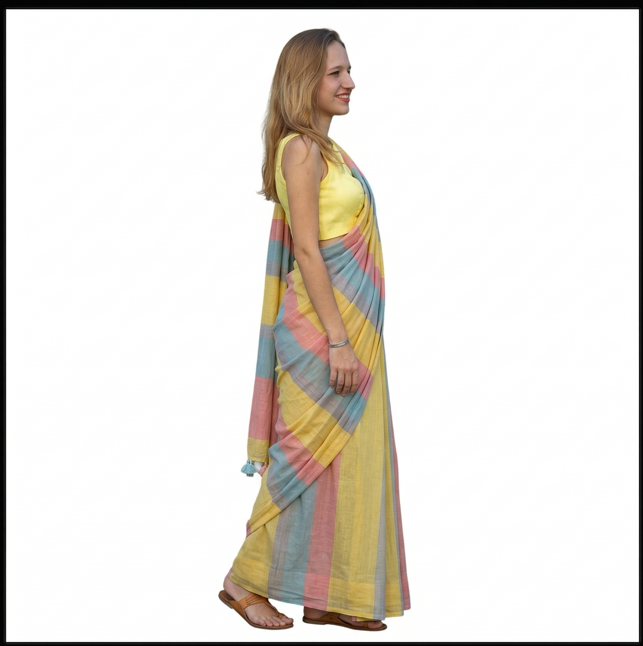 Pastel Striped Linen Saree