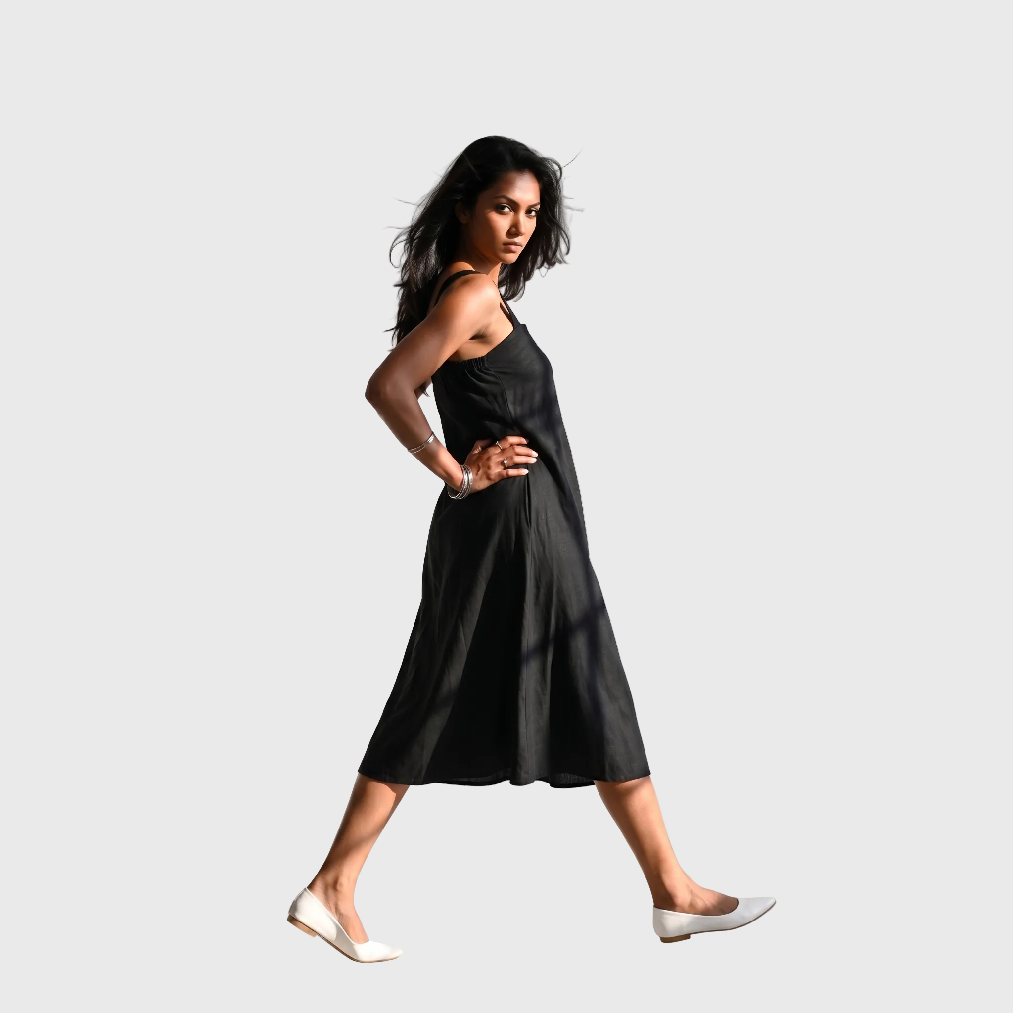 Black Cotton Midi Dress