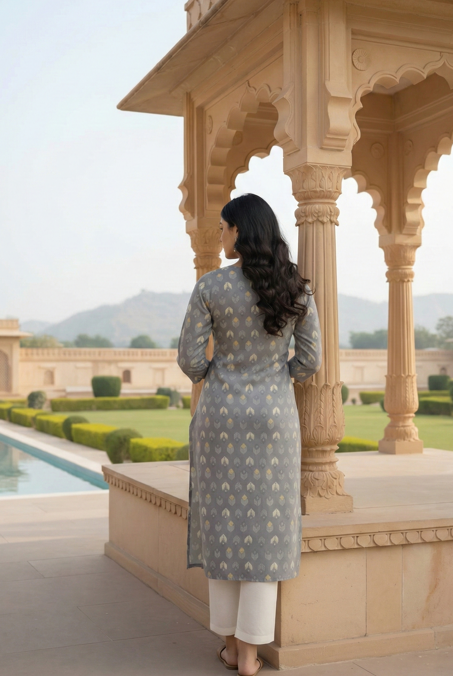 Grey Ethnic Motif Kurti