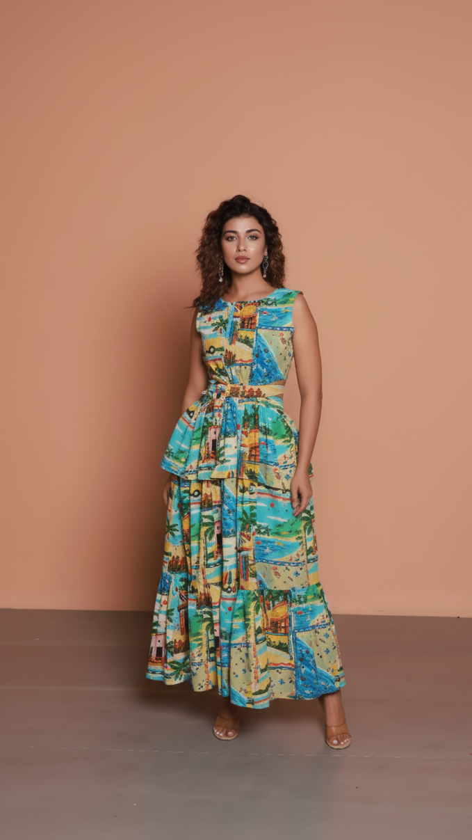 Peplum Ruffle Maxi Dress