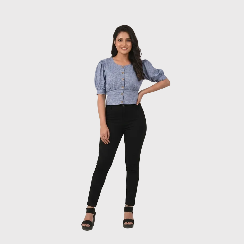 Blue Puff Sleeve Top