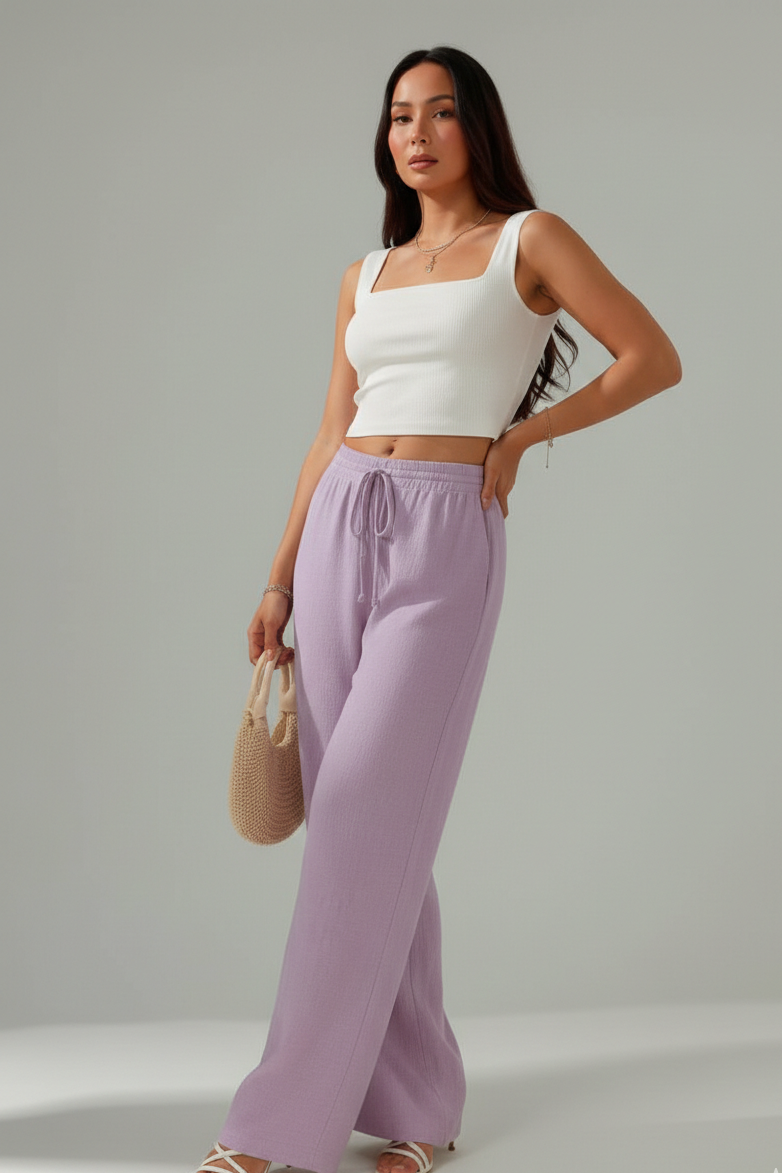 Breezy lavender wide-leg pants