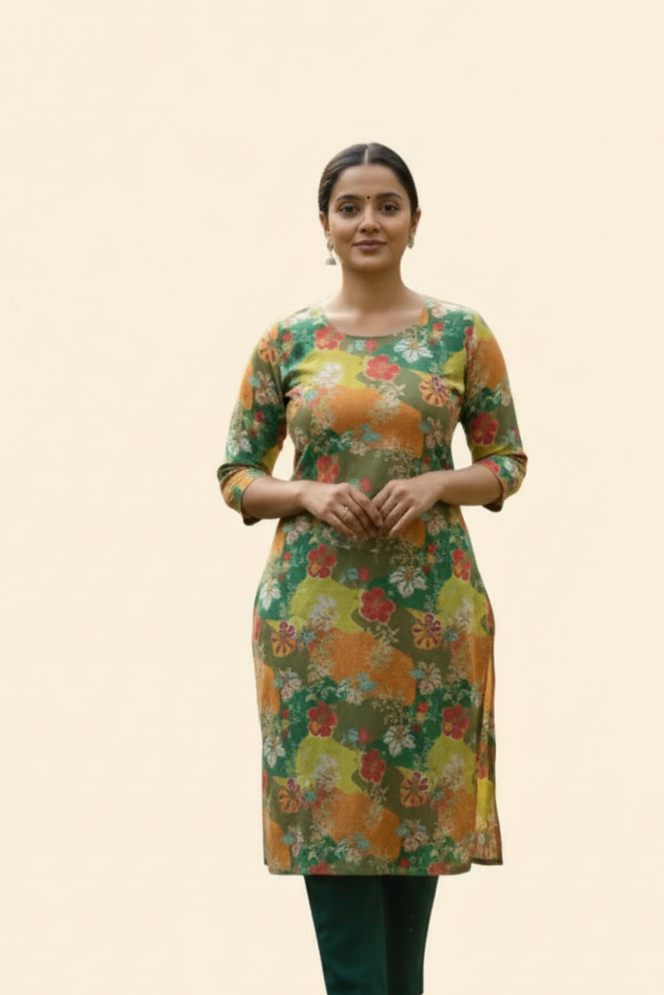 Green Floral Printed Kurti