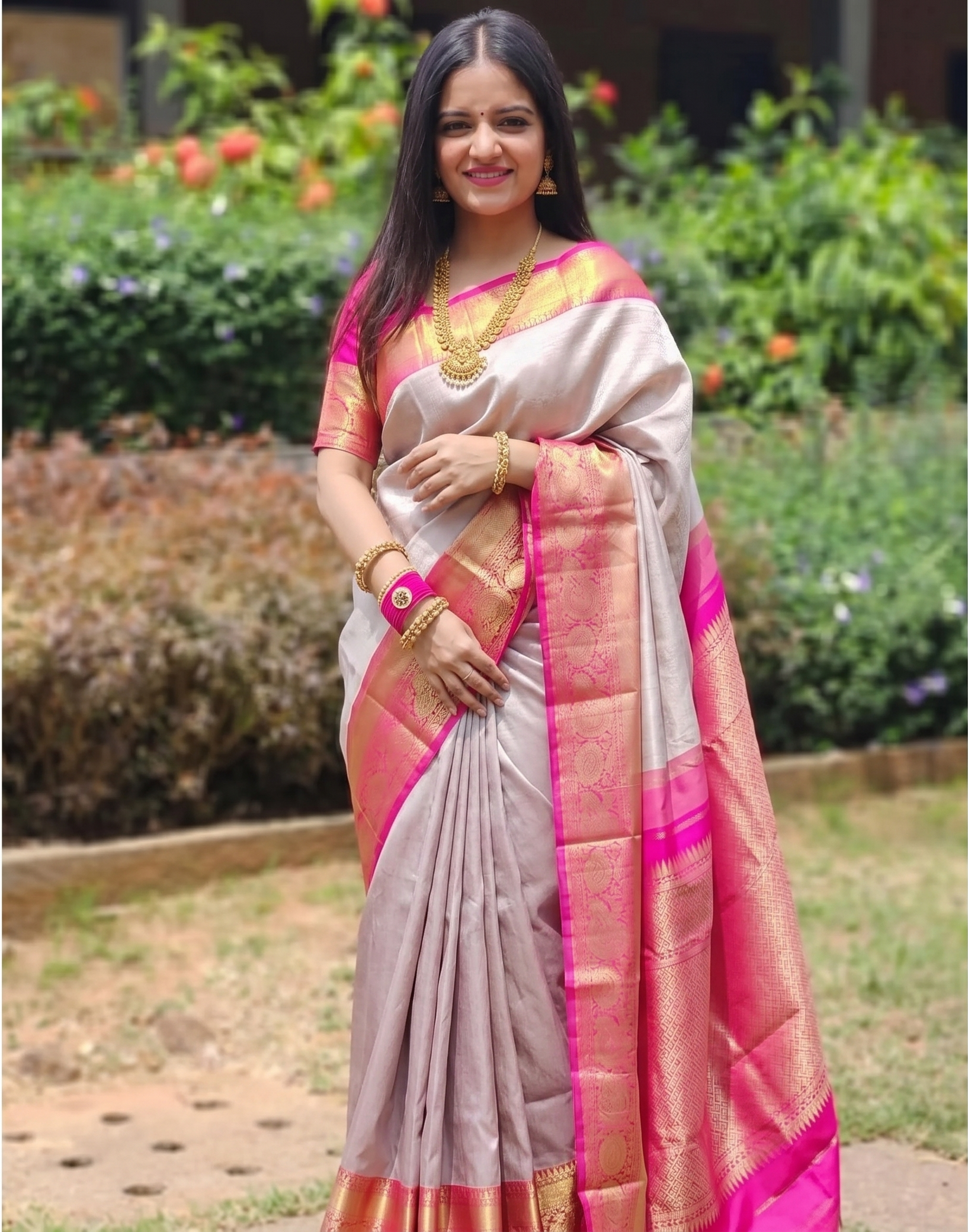 Silver-Grey Silk Saree