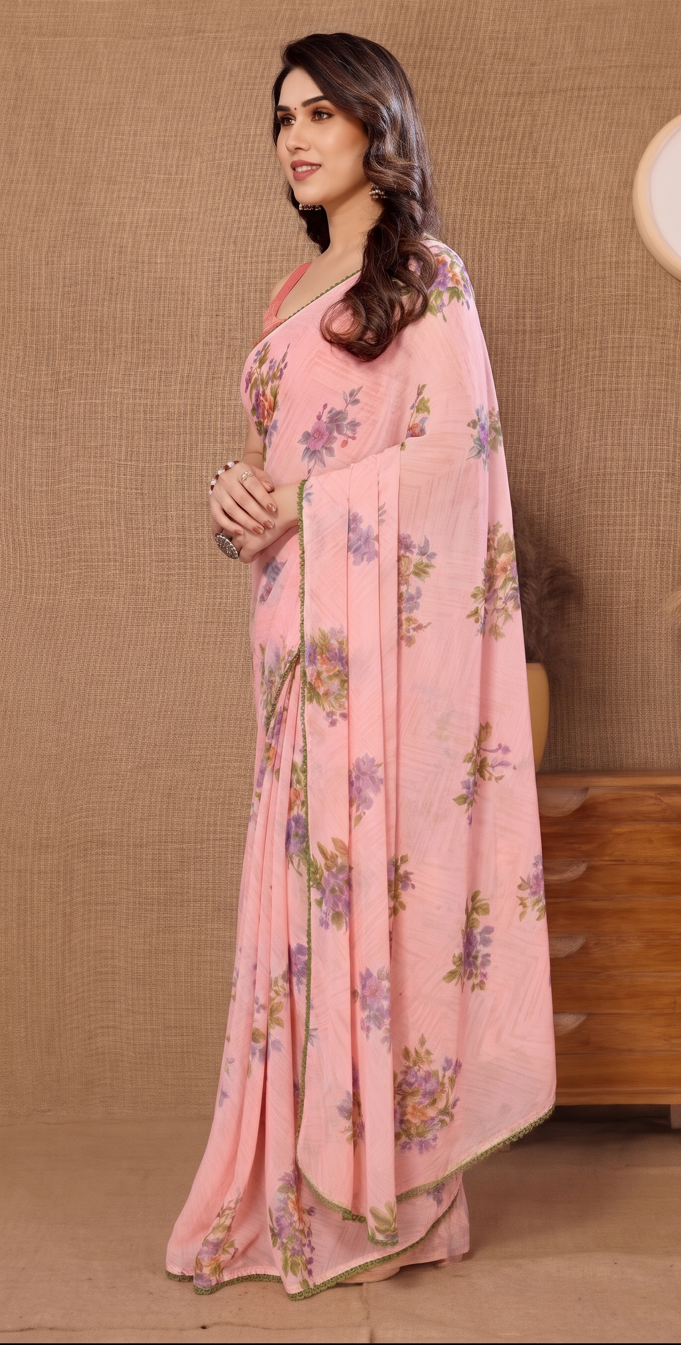 Peach Printed Georgette Saree