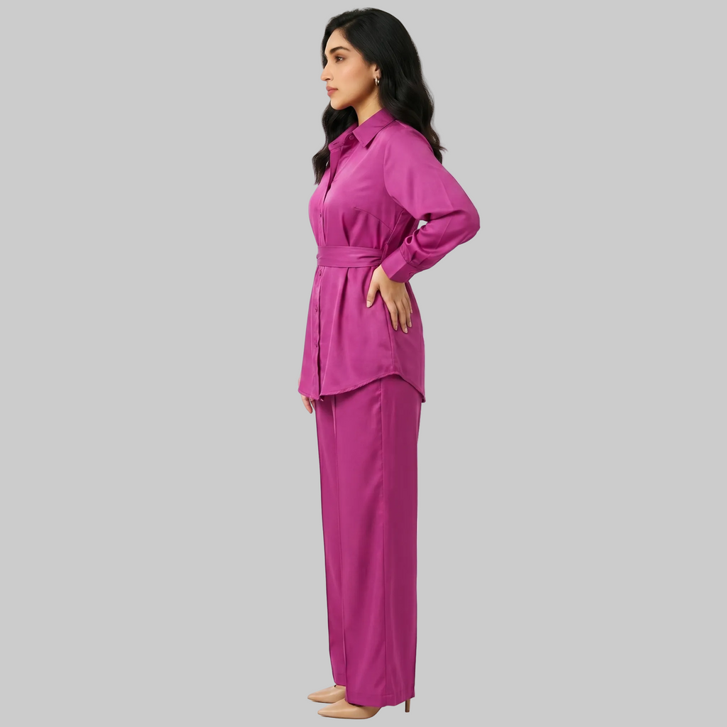 Belted tunic and wide-leg pants
