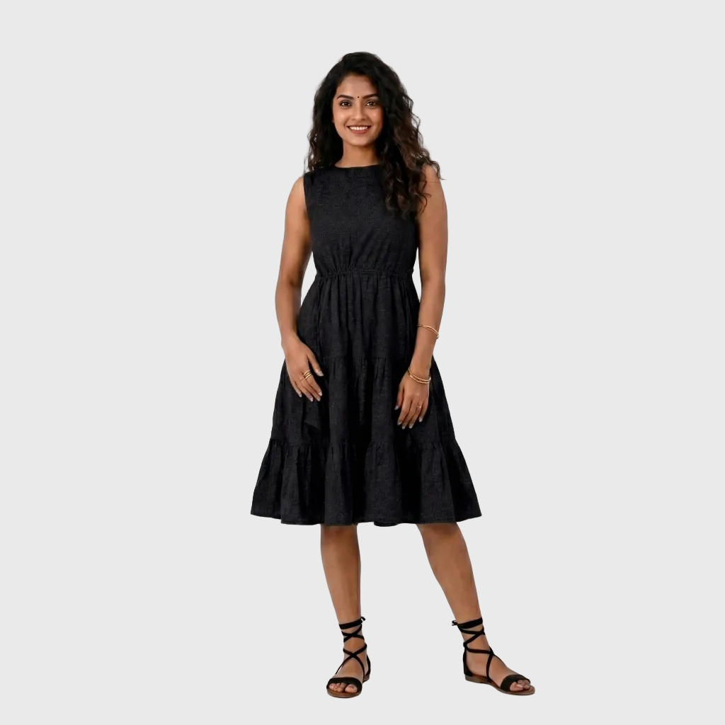 Black Tiered Midi Dress